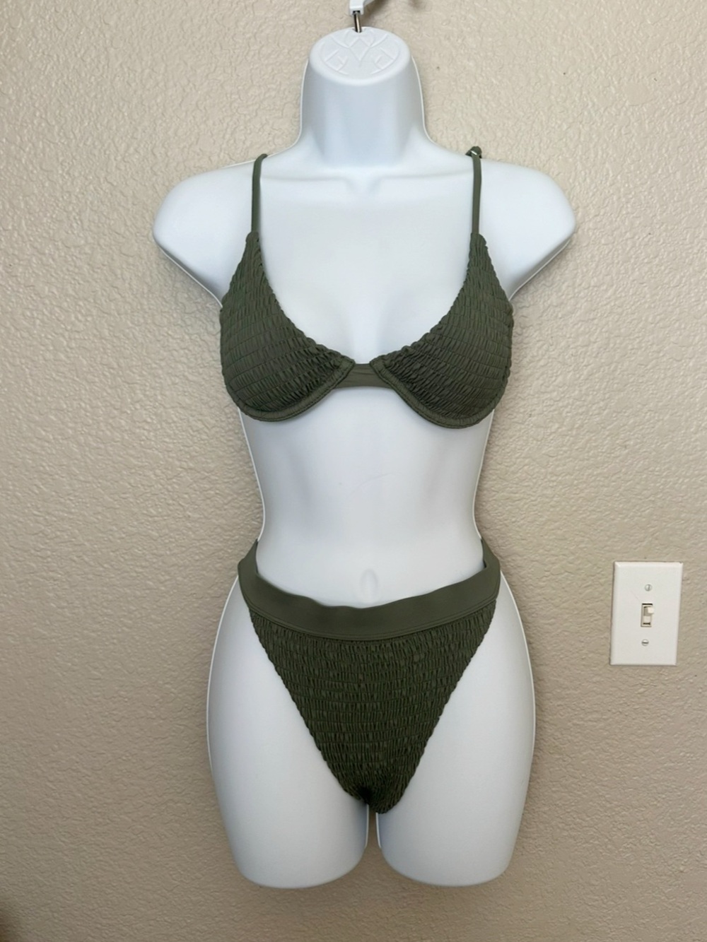 Hollister Olive Green Smocked Bikini Set